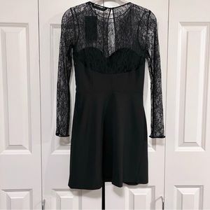 ZARA • NWT Black‎ Lace Keyhole Back Long Sleeve Dress • Size S